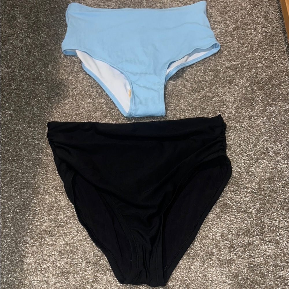 Blue and Black High-Waisted Bikini Bottoms